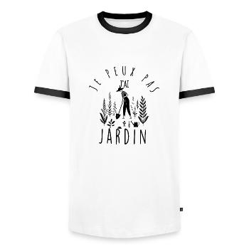 I can't, I have garden. - Men's Ringer Shirt - white/black - Front - AI Model Female 172 light (172cm) & AI Model Male 178 dark (178cm)