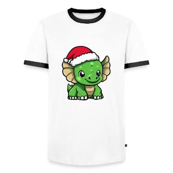 Dinosaure tricératops Noël - T-shirt contrasté Homme - blanc/noir - Devant - AI Model Female 172 light (172cm) & AI Model Male 178 dark (178cm)
