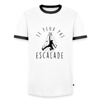 Je peux pas, j'ai escalade. - T-shirt contrasté Homme - blanc/noir - Devant - AI Model Female 172 light (172cm) & AI Model Male 178 dark (178cm)