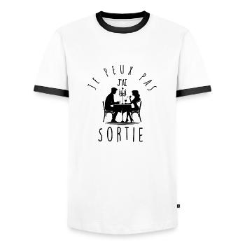Ich kann nicht, ich bin rausgegangen. - Männer Kontrast-T-Shirt - Weiß/Schwarz - Vorne - AI Model Female 172 light (172cm) & AI Model Male 178 dark (178cm)