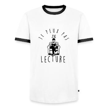 Je peux pas, j'ai lecture. - T-shirt contrasté Homme - blanc/noir - Devant - AI Model Female 172 light (172cm) & AI Model Male 178 dark (178cm)