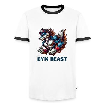 wolf animal gym - Men's Ringer Shirt - white/black - Front - AI Model Female 172 light (172cm) & AI Model Male 178 dark (178cm)