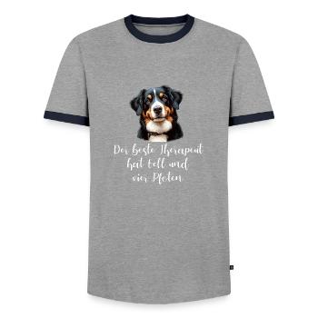 The best therapist has fur and four paws - Men's Ringer Shirt - grey/navy  - Front - AI Model Female 172 light (172cm) & AI Model Male 178 light (178cm)