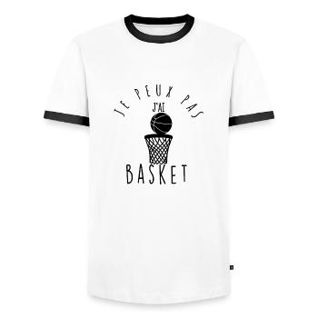 I can't, I have basketball. - Men's Ringer Shirt - white/black - Front - AI Model Female 172 light (172cm) & AI Model Male 178 dark (178cm)