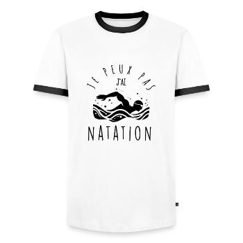 I can't, I swim. - Men's Ringer Shirt - white/black - Front - AI Model Female 172 light (172cm) & AI Model Male 178 dark (178cm)