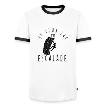 Je peux pas, j'ai escalade. - T-shirt contrasté Homme - blanc/noir - Devant - AI Model Female 172 light (172cm) & AI Model Male 178 dark (178cm)