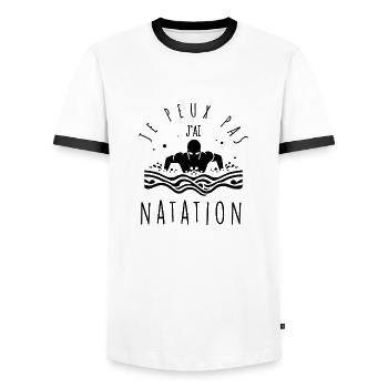 Ich kann nicht, ich schwimme. - Männer Kontrast-T-Shirt - Weiß/Schwarz - Vorne - AI Model Female 172 light (172cm) & AI Model Male 178 dark (178cm)
