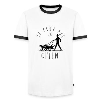 I can't, I have a dog - Men's Ringer Shirt - white/black - Front - AI Model Female 172 light (172cm) & AI Model Male 178 dark (178cm)