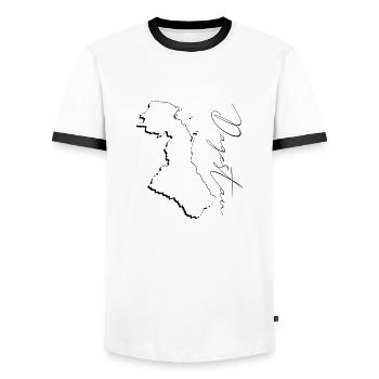 (RU) Dagestan map as an outline EN - Men's Ringer Shirt - white/black - Front - AI Model Female 172 light (172cm) & AI Model Male 178 dark (178cm)