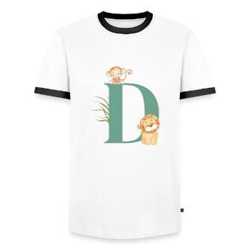 Lettre d vert animaux jungle - T-shirt contrasté Homme - blanc/noir - Devant - AI Model Female 172 light (172cm) & AI Model Male 178 dark (178cm)