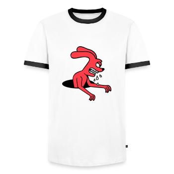 Bunny Hole Monster Evil Ravenous Halloween Drool - Men's Ringer Shirt - white/black - Front - AI Model Female 172 light (172cm) & AI Model Male 178 dark (178cm)