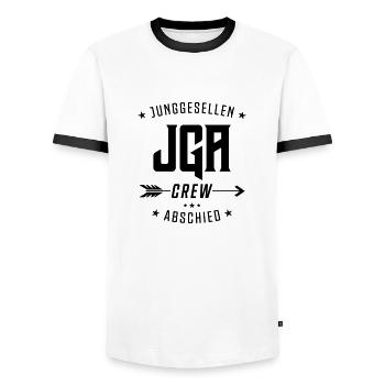 Bachelor Party Crew Bachelors - Men's Ringer Shirt - white/black - Front - AI Model Female 172 light (172cm) & AI Model Male 178 dark (178cm)