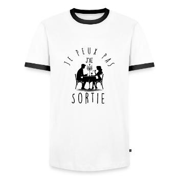 Je peux pas, j'ai sortie. - T-shirt contrasté Homme - blanc/noir - Devant - AI Model Female 172 light (172cm) & AI Model Male 178 dark (178cm)