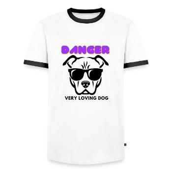 Danger Very Loving Dog, cooler Hund mit dunkler Brille - Männer Kontrast-T-Shirt - Weiß/Schwarz - Vorne - AI Model Female 172 light (172cm) & AI Model Male 178 dark (178cm)