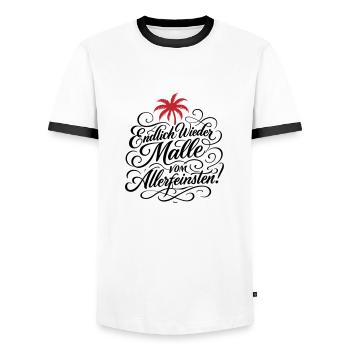 Endlich Malle Spruch Urlaub - Männer Kontrast-T-Shirt - Weiß/Schwarz - Vorne - AI Model Female 172 light (172cm) & AI Model Male 178 dark (178cm)