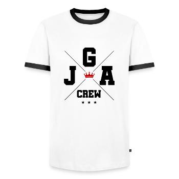 JGA Crew - Männer Kontrast-T-Shirt - Weiß/Schwarz - Vorne - AI Model Female 172 light (172cm) & AI Model Male 178 dark (178cm)