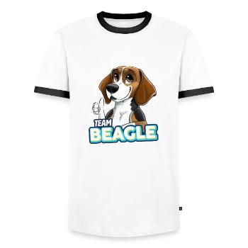 TEAM Beagle - Tricolore - Men's Ringer Shirt - white/black - Front - AI Model Female 172 light (172cm) & AI Model Male 178 dark (178cm)