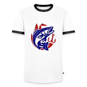 Pike Fish Fishing - Men's Ringer Shirt - white/black - Front - AI Model Female 172 light (172cm) & AI Model Male 178 dark (178cm)