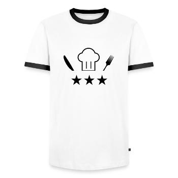 Cuisine - Men's Ringer Shirt - white/black - Front - AI Model Female 172 light (172cm) & AI Model Male 178 dark (178cm)