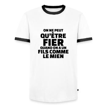 On ne peut qu'être fier quand on a un fils - T-shirt contrasté Homme - blanc/noir - Devant - AI Model Female 172 light (172cm) & AI Model Male 178 dark (178cm)