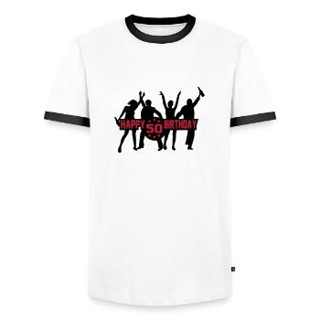 50 - Männer Kontrast-T-Shirt - Weiß/Schwarz - Vorne - AI Model Female 172 light (172cm) & AI Model Male 178 dark (178cm)