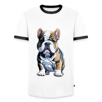 Cute Bulldog Puppy - Men's Ringer Shirt - white/black - Front - AI Model Female 172 light (172cm) & AI Model Male 178 dark (178cm)