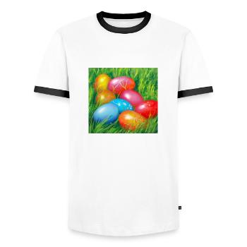 Oeufs de Pâques colorés - T-shirt contrasté Homme - blanc/noir - Devant - AI Model Female 172 light (172cm) & AI Model Male 178 dark (178cm)