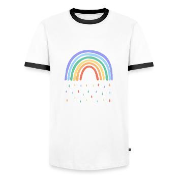 Regenbogen Regen - Männer Kontrast-T-Shirt - Weiß/Schwarz - Vorne - AI Model Female 172 light (172cm) & AI Model Male 178 dark (178cm)
