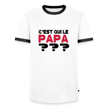 C'est qui le papa 2 - T-shirt contrasté Homme - blanc/noir - Devant - AI Model Female 172 light (172cm) & AI Model Male 178 dark (178cm)