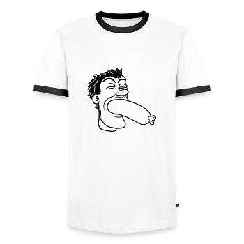 sausage eat hunger swallow wuerstchen grillen co - Men's Ringer Shirt - white/black - Front - AI Model Female 172 light (172cm) & AI Model Male 178 dark (178cm)