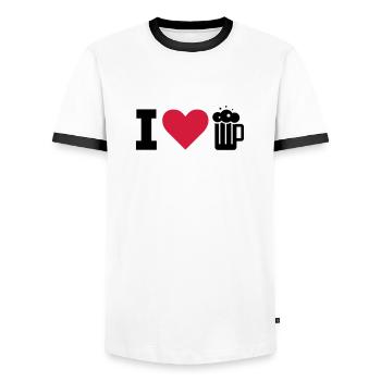 ICH LIEBE BIER / I LOVE BEER - Männer Kontrast-T-Shirt - Weiß/Schwarz - Vorne - AI Model Female 172 light (172cm) & AI Model Male 178 dark (178cm)