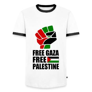 Free palestine free gaza - Männer Kontrast-T-Shirt - Weiß/Schwarz - Vorne - AI Model Female 172 light (172cm) & AI Model Male 178 dark (178cm)