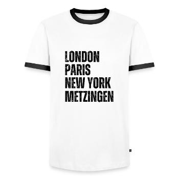 Metzingen - Männer Kontrast-T-Shirt - Weiß/Schwarz - Vorne - AI Model Female 172 light (172cm) & AI Model Male 178 dark (178cm)