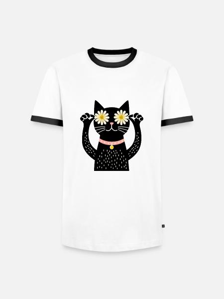 Cat and daisies - Men's Ringer Shirt - white/black