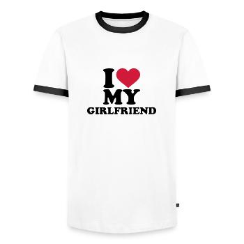 I love my girlfriend - T-shirt contrasté Homme - blanc/noir - Devant - AI Model Female 172 light (172cm) & AI Model Male 178 dark (178cm)