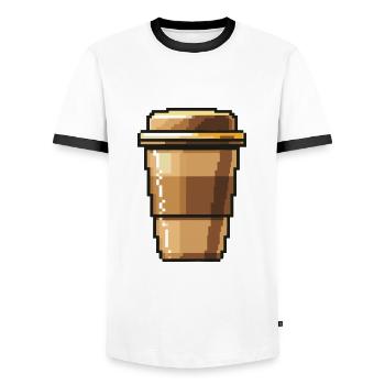 Café à emporter Café Pixel Gamer - T-shirt contrasté Homme - blanc/noir - Devant - AI Model Female 172 light (172cm) & AI Model Male 178 dark (178cm)