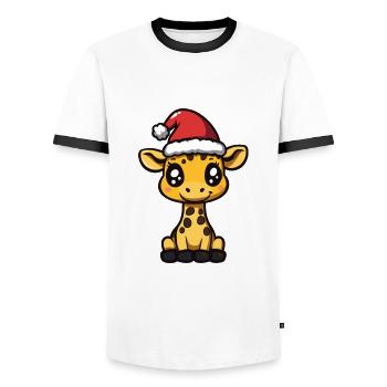 Giraffe Weihnachten Christmas - Men's Ringer Shirt - white/black - Front - AI Model Female 172 light (172cm) & AI Model Male 178 dark (178cm)