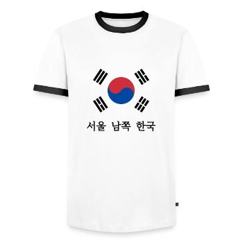 Drapeau coréen - T-shirt contrasté Homme - blanc/noir - Devant - AI Model Female 172 light (172cm) & AI Model Male 178 dark (178cm)
