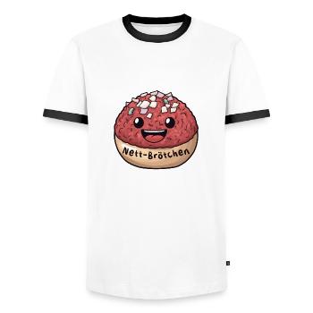 Nett-Brötchen | Mett | Comic - Men's Ringer Shirt - white/black - Front - AI Model Female 172 light (172cm) & AI Model Male 178 dark (178cm)