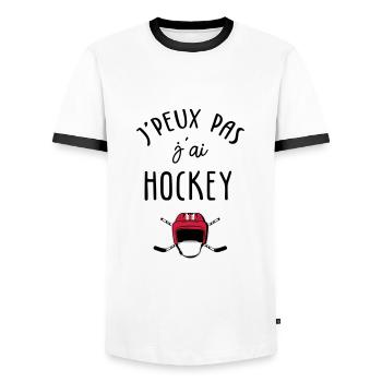 J'peux pas j'ai hockey - T-shirt contrasté Homme - blanc/noir - Devant - AI Model Female 172 light (172cm) & AI Model Male 178 dark (178cm)