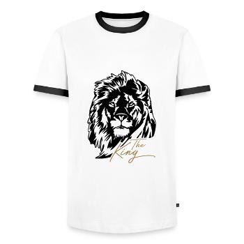 The Lion - The King Lion Head Wilsigns Africa - Men's Ringer Shirt - white/black - Front - AI Model Female 172 light (172cm) & AI Model Male 178 dark (178cm)