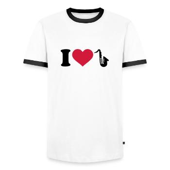I love Saxophone - Men's Ringer Shirt - white/black - Front - AI Model Female 172 light (172cm) & AI Model Male 178 dark (178cm)