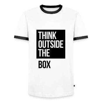 Think Outside The Box - Men's Ringer Shirt - white/black - Front - AI Model Female 172 light (172cm) & AI Model Male 178 dark (178cm)