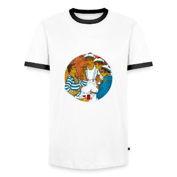 ON DIT - T-shirt contrasté Homme - blanc/noir - Devant - AI Model Female 172 light (172cm) & AI Model Male 178 dark (178cm)
