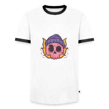 SKULL COMIC HIPSTER HELL SHIRT MOTIF GIFT - Men's Ringer Shirt - white/black - Front - AI Model Female 172 light (172cm) & AI Model Male 178 dark (178cm)
