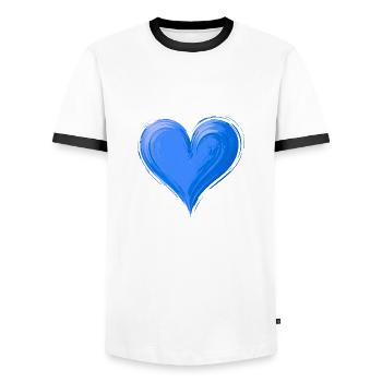 Hand Painted Blue Heart - Men's Ringer Shirt - white/black - Front - AI Model Female 172 light (172cm) & AI Model Male 178 dark (178cm)