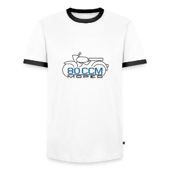 Moped Sperber Habicht 80 ccm Emblem - Men's Ringer Shirt - white/black - Front - AI Model Female 172 light (172cm) & AI Model Male 178 dark (178cm)