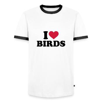 I love birds - Men's Ringer Shirt - white/black - Front - AI Model Female 172 light (172cm) & AI Model Male 178 dark (178cm)