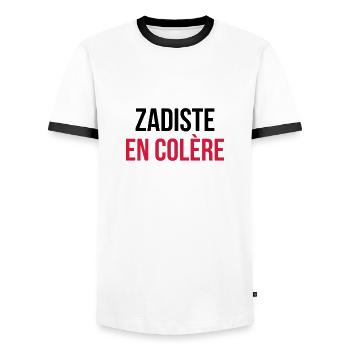 Gerichtsschreiber / Schreiber / Kanzler / Gericht - Männer Kontrast-T-Shirt - Weiß/Schwarz - Vorne - AI Model Female 172 light (172cm) & AI Model Male 178 dark (178cm)
