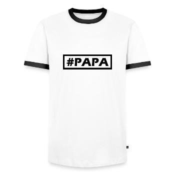 #PAPA simple modern design - Men's Ringer Shirt - white/black - Front - AI Model Female 172 light (172cm) & AI Model Male 178 dark (178cm)
